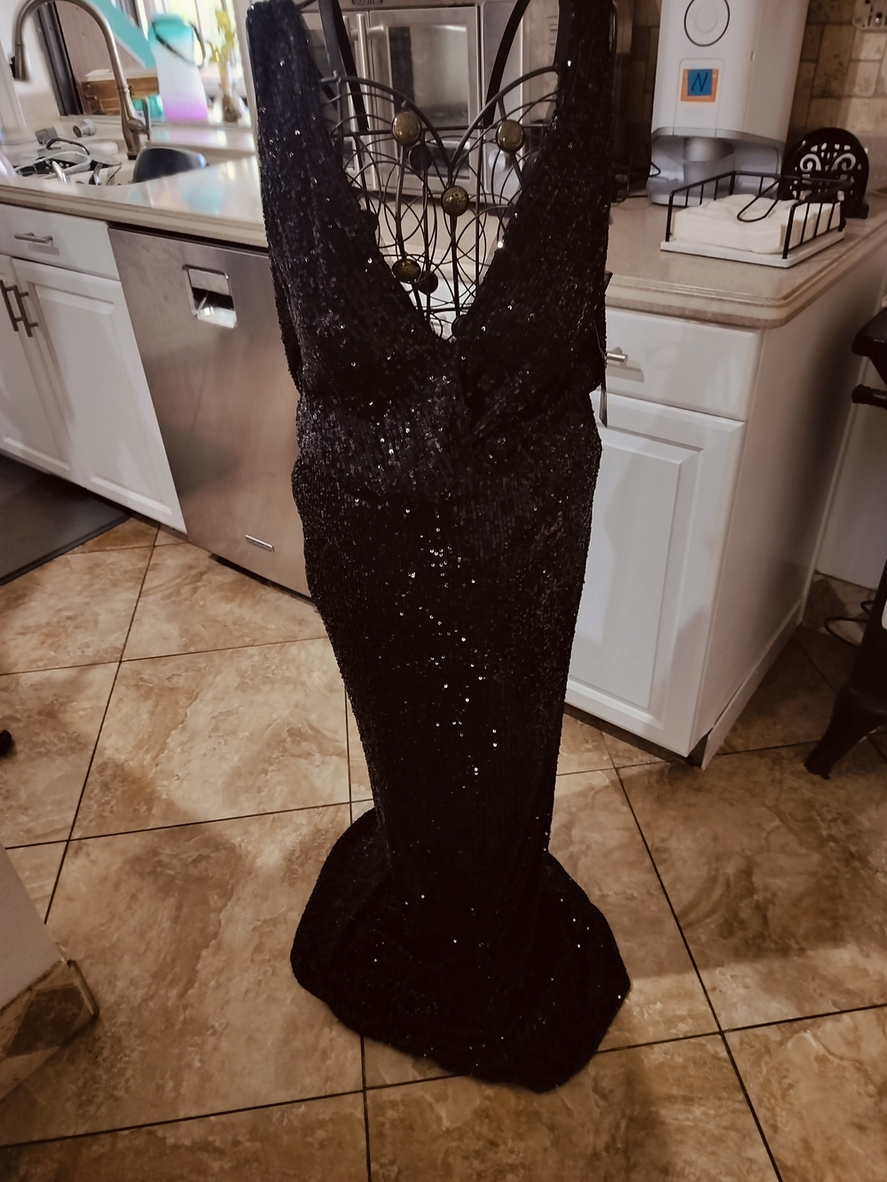 Xscape Black Sequin V-Neck Prom Gown